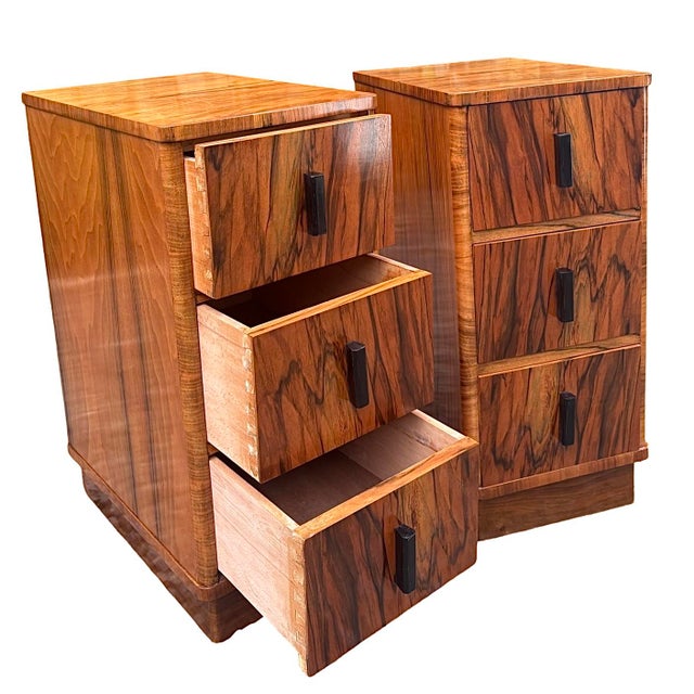 Brown Art Deco Bedside Cabinets, 1930s, Set of 2 For Sale - Image 8 of 10