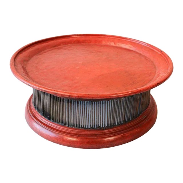 1940s Burmese Lacquered Red Tray Large Size Bamboo Thai Stand For Sale