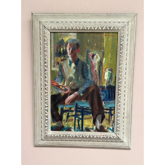 Original Swedish Oil on Panel – “Artist in His Studio” by Einar Lindberg (1916–1993) – Signed & Dated 1947 – Framed – 49 ×...