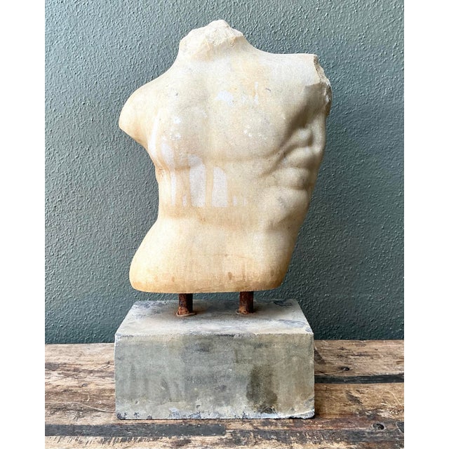 Vintage Stone Torso Sculpture on Cement Base For Sale - Image 11 of 12