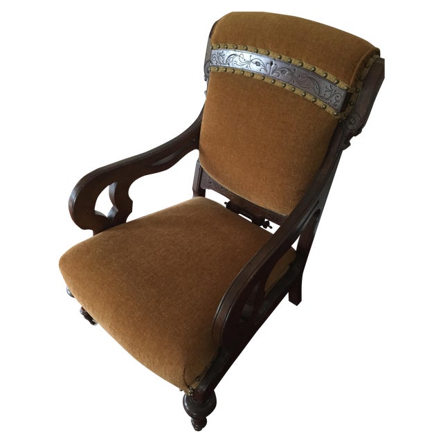 Burnt Orange Velvet Carved Wooden Chair | Chairish