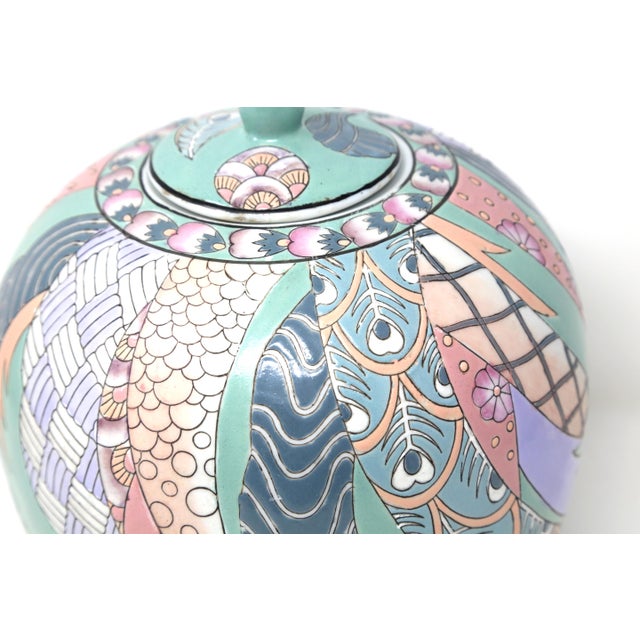 Ceramic Pastel Celadon Chinese 10-Inch Ginger Jar With Abstract Chinoiserie Design For Sale - Image 7 of 9