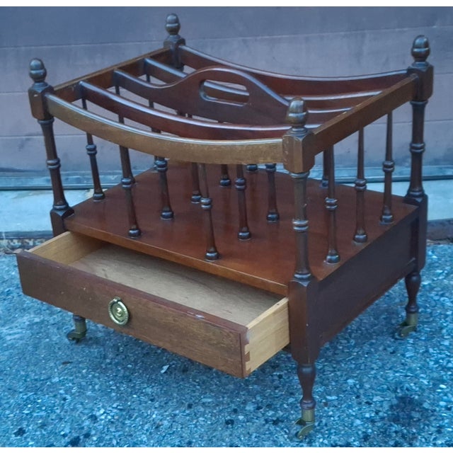 Wood Early 20th Century English Regency Style Mahogany and Brass Rolling Canterbury For Sale - Image 7 of 9
