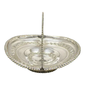 Antique English Regency Silver Plated Greek Key Cake Basket Serving Platter