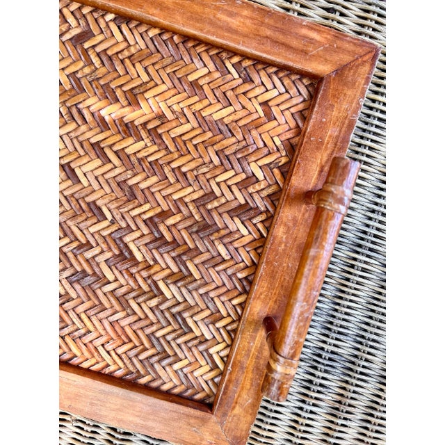 Rustic Woven Bamboo Rattan Serving Tray For Sale - Image 3 of 6