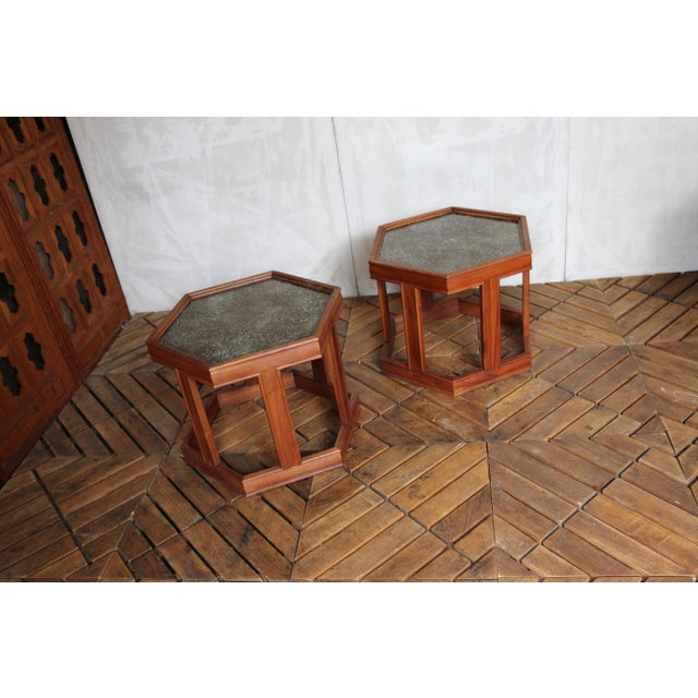 Mid-Century Modern Pair of John Keal for Brown Saltman “Domino” Hexagonal Side Tables | Mid-Century Modern, 1960s For Sale - Image 3 of 18