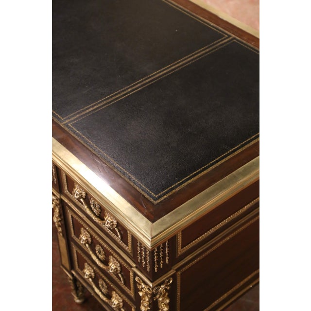 Late 19th Century 19th Century French Louis XVI Mahogany, Bronze & Leather-Top Partner Desk For Sale - Image 5 of 15
