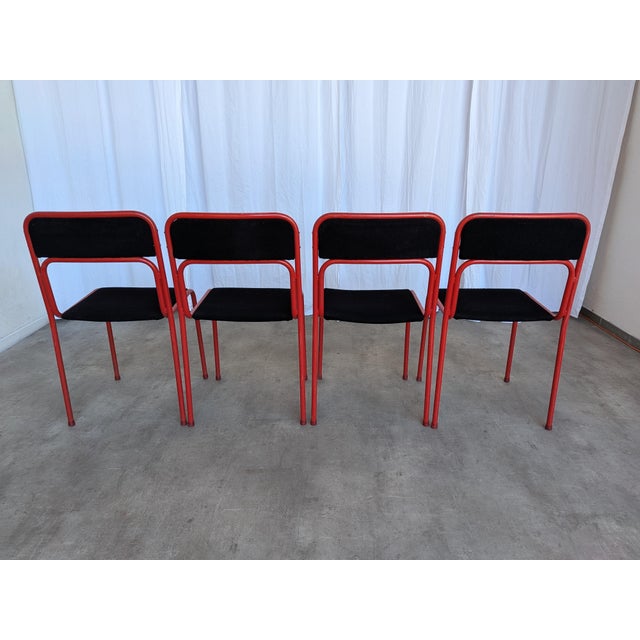Vintage Space Age Red & Black Metal Chairs, 1970s, Set of 4 For Sale - Image 12 of 18