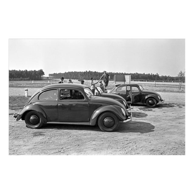 Three Models of the Volkswagen Beetle Parking, Germany, 1938, Photograph For Sale