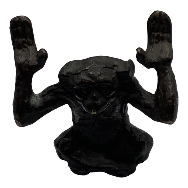 Vtg Bronze Sitting Monkey Business Card Holder For Sale