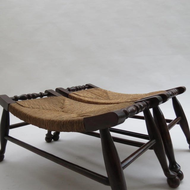 1900 - 1909 Antique Arts and Crafts Rush Seat Stools, 1900, Set of 2 For Sale - Image 5 of 9