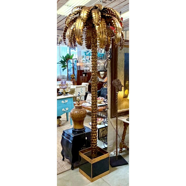 Modern Monumental Pair of Maison Jansen Gilt Metal Palm Tree Floor Lamps For Sale - Image 3 of 16