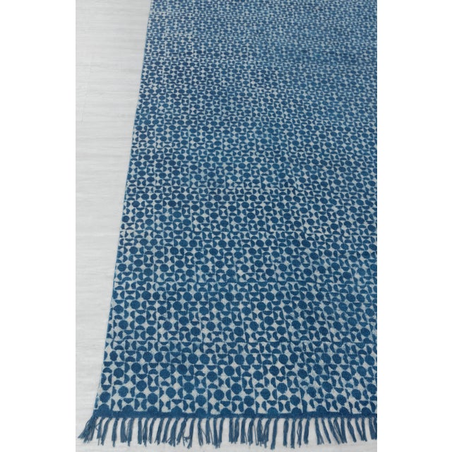 Blue Indigo Hand Woven Bohemian Cotton Flatweave Kilim Rug, Boho Blue Rug 9x12Ft. For Sale - Image 4 of 18