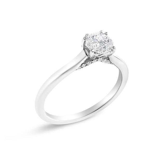 Contemporary 14K White Gold 7/8 Cttw Lab Grown Diamond Solitaire Cathedral Style Engagement Ring (F-G Color, VS1-VS2 Clarity) - Size 8 For Sale - Image 3 of 6