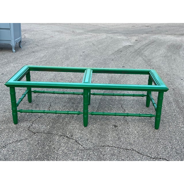 Mid Century Faux Bamboo Coffee Table This table is newly refinished in high gloss green lacquer This table comes with two...