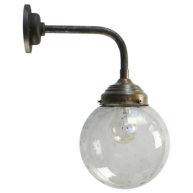 Dutch Smoked Air Bubble Glass, Brass, and Cast Iron Wall Light For Sale - Image 6 of 7
