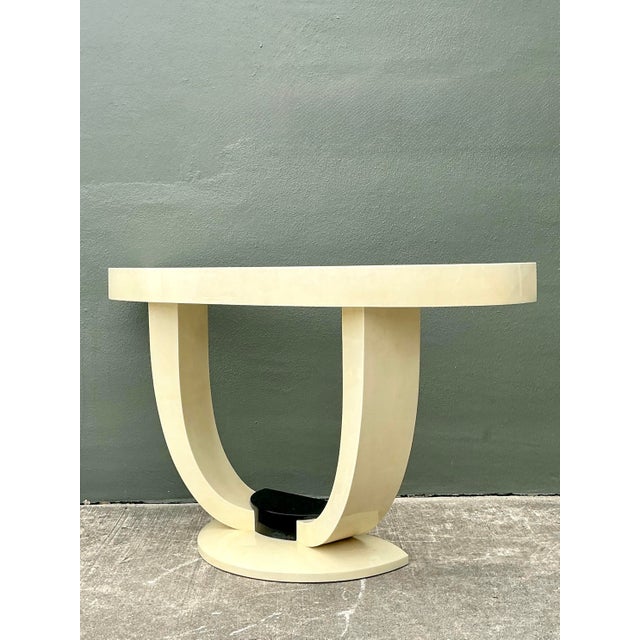 Vintage Faux Goatskin Console Table After Karl Springer For Sale In West Palm - Image 6 of 12