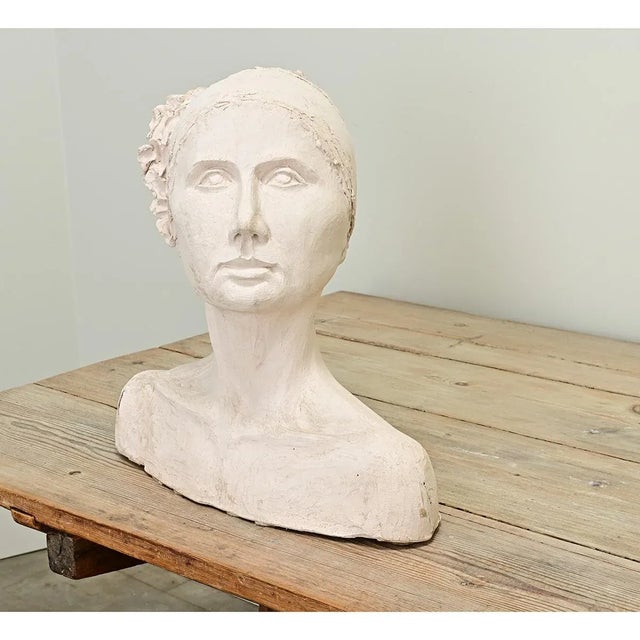 French Vintage Plaster Bust of a Lady For Sale - Image 4 of 9