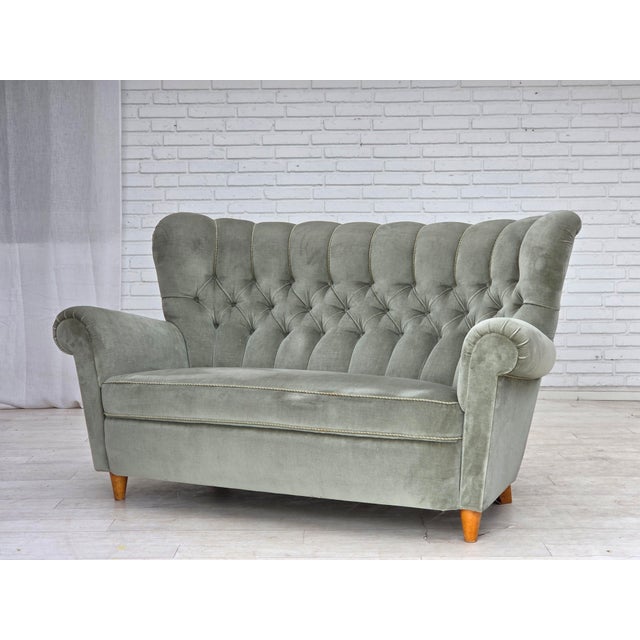 Danish Twi-Seater Sofa in Light Green Furniture Velour, 1960s For Sale - Image 18 of 18