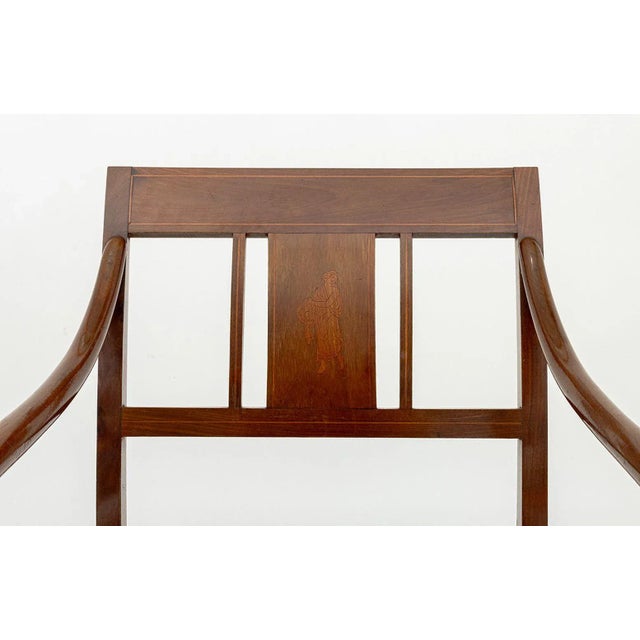 English Regency Style Marquetry Walnut Armchairs, Pair For Sale - Image 3 of 6