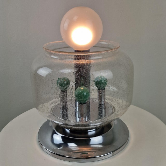 Green Mid-Century Space Age Italian Table Lamp with Effervescent Bubble Glass, 1970s For Sale - Image 8 of 17