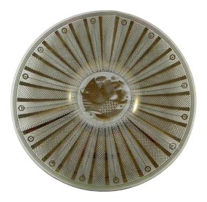 1950s Georges Briard Abstract Bird Fowl Partridge Gold Gilt Round Bent Glass Barware Tray