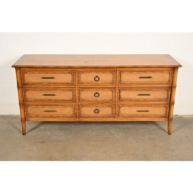 Mid-Century Modern Thomasville Mid-Century Modern Hollywood Regency Faux Bamboo and Rattan Dresser or Credenza, Circa 1970s For Sale - Image 3 of 14