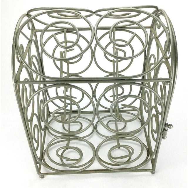 Modern Vintage Pewter Tone Metal Lockable Wine Bottle Holder For Sale - Image 3 of 11