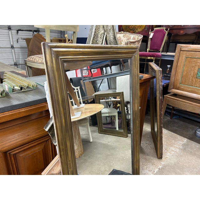 19th Century French Louis XIV Style Brass Mirror. Offered is a handsome early 19th century French Louis XVI style or...