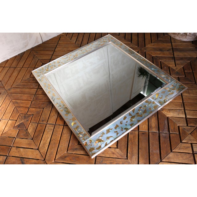 Chinoiserie Vintage LaBarge Chinoiserie Silver-Leaf Reverse-Painted Wall Mirror — 1970s For Sale - Image 3 of 18