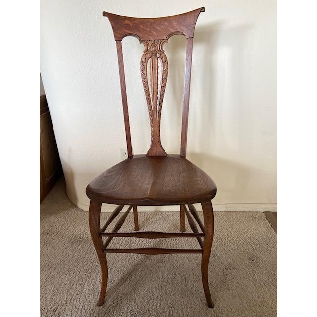 Mid 20th Century Antique Oak Side Chair W/ Sculpted "Saddle Seat" . Circa 1900 - 1915 For Sale - Image 5 of 5