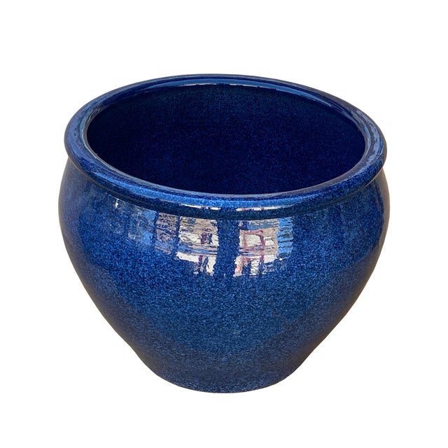 Vintage Blue Flambé Glaze Finish Ceramic Large Planter Water Fish Pot