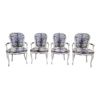 Early 20th Century Louis XV-Style Painted Swedish Arm Chairs - Set of 4 For Sale
