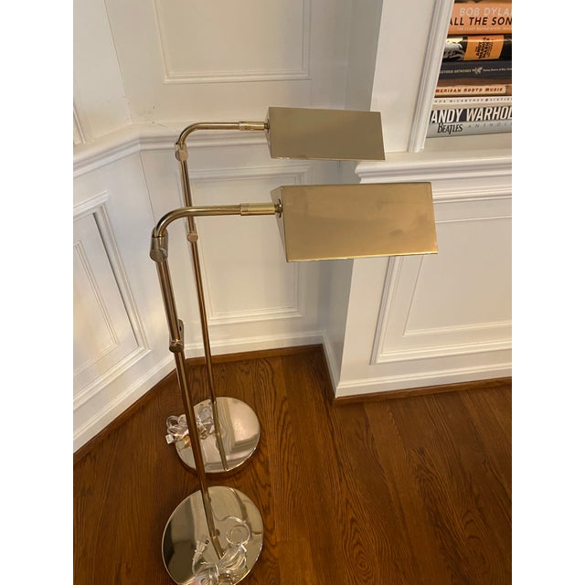 Brass Swing Arm Lamps Attributed to Visual Comfort - a Pair For Sale - Image 4 of 8
