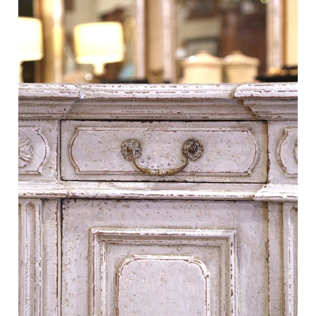 19th Century French Louis XIV Carved and Painted Three-Door Buffet With Drawers For Sale - Image 10 of 12