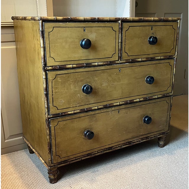 Antique 19th Century Regency Carved and Painted Faux Bamboo Chest of Drawers, England Circa 1830 For Sale - Image 11 of 18