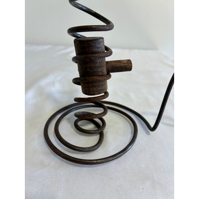 Vintage Primitive Iron and Wood Spiral Courting Candle Holder For Sale In Oklahoma City - Image 6 of 8