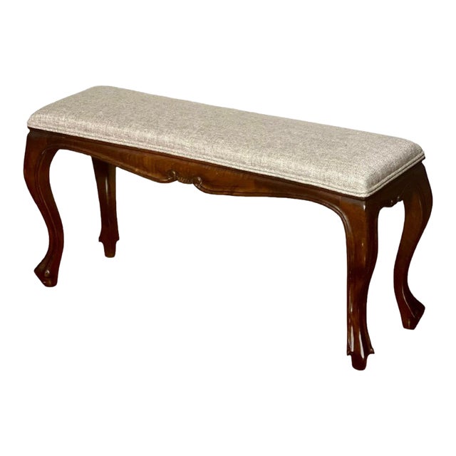 Early 20th Century Italian Louis XV Style Small Carved Walnut Upholstered Bench For Sale