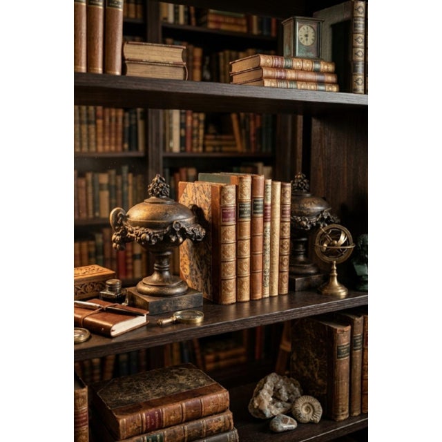 Vintage Neoclassical Antiqued Gold Classic Urn Shaped Bookends- A Pair For Sale - Image 9 of 9