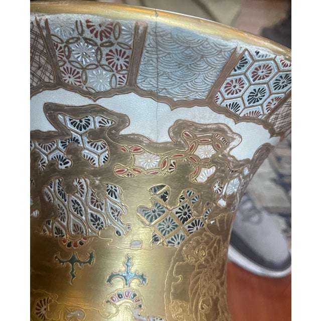 Ceramic Pair of Japanese Satsuma Hand Paintedwith Gold Vases Meiji Period For Sale - Image 7 of 9