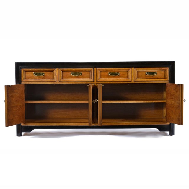 Thomasville Embassy Wood Inlay Chinoiserie Inspired Brass Accent Credenza For Sale - Image 9 of 18