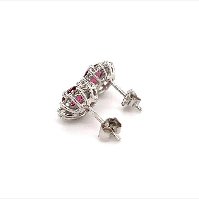 Diamond Rubellite Tourmaline Earrings 14k Gold 1.36 Tcw Certified For Sale - Image 4 of 13