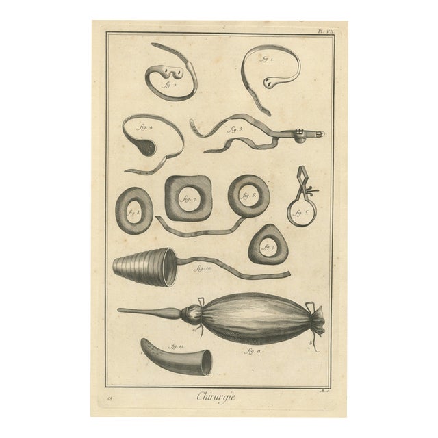 Antonio Baratti, Truss Springs and Bladder Syringe, Diderot Chirurgie Plate Vii, 1772, Engraving For Sale