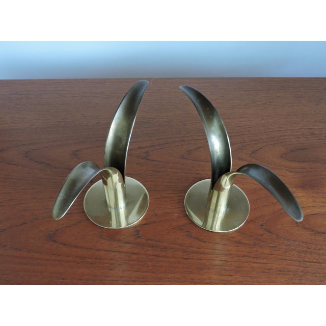 Ivar Ålenius Björk Pair of Scandinavian Modern Brass Lily Liljan Konst Candle Holders For Sale - Image 4 of 9