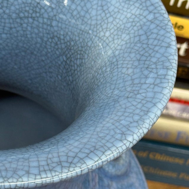 Blue Crackle Glazed Ceramic Vase with Foo Dog Handles For Sale - Image 10 of 10