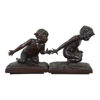 1910s Edith Barretto Parsons Bronze Bookends "Children Playing" Gorham Sculptures For Sale