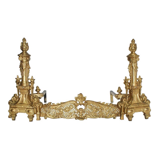 Antique Chenet Set - Louis Xv/Xvi Style Gold Painted • Andiron Form For Sale