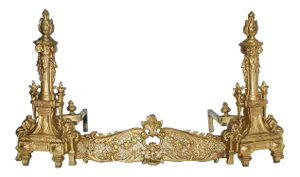 Antique Chenet Set - Louis Xv/Xvi Style Gold Painted - Andiron Form