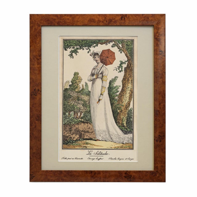 Pair Antique French Fashion Lithographs After Debucourt Directoire Style Framed Incroyable For Sale - Image 4 of 5