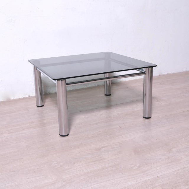 Metal Chromed Metal and Smoked Glass Coffee Table, 1970s For Sale - Image 7 of 12